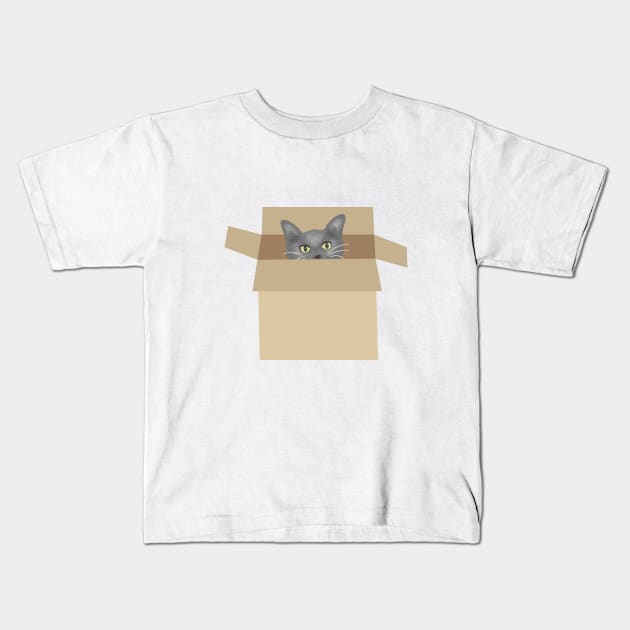 Cat in the box Kids T-Shirt by CTstudio